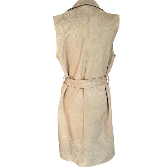 NWOT Zara Faux Suede Sleeveless Belted Long Trenchcoat Jacket Taupe/Tan - Picture 3 of 6